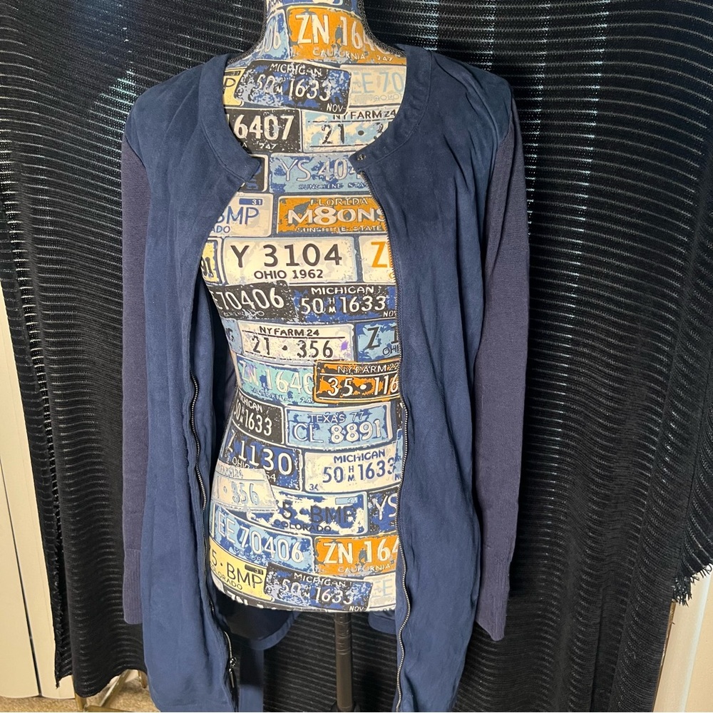 H by Halston Faux Suede Belted Jacket with Sweater Sleeves - Blue, 10 - Picture 3 of 6